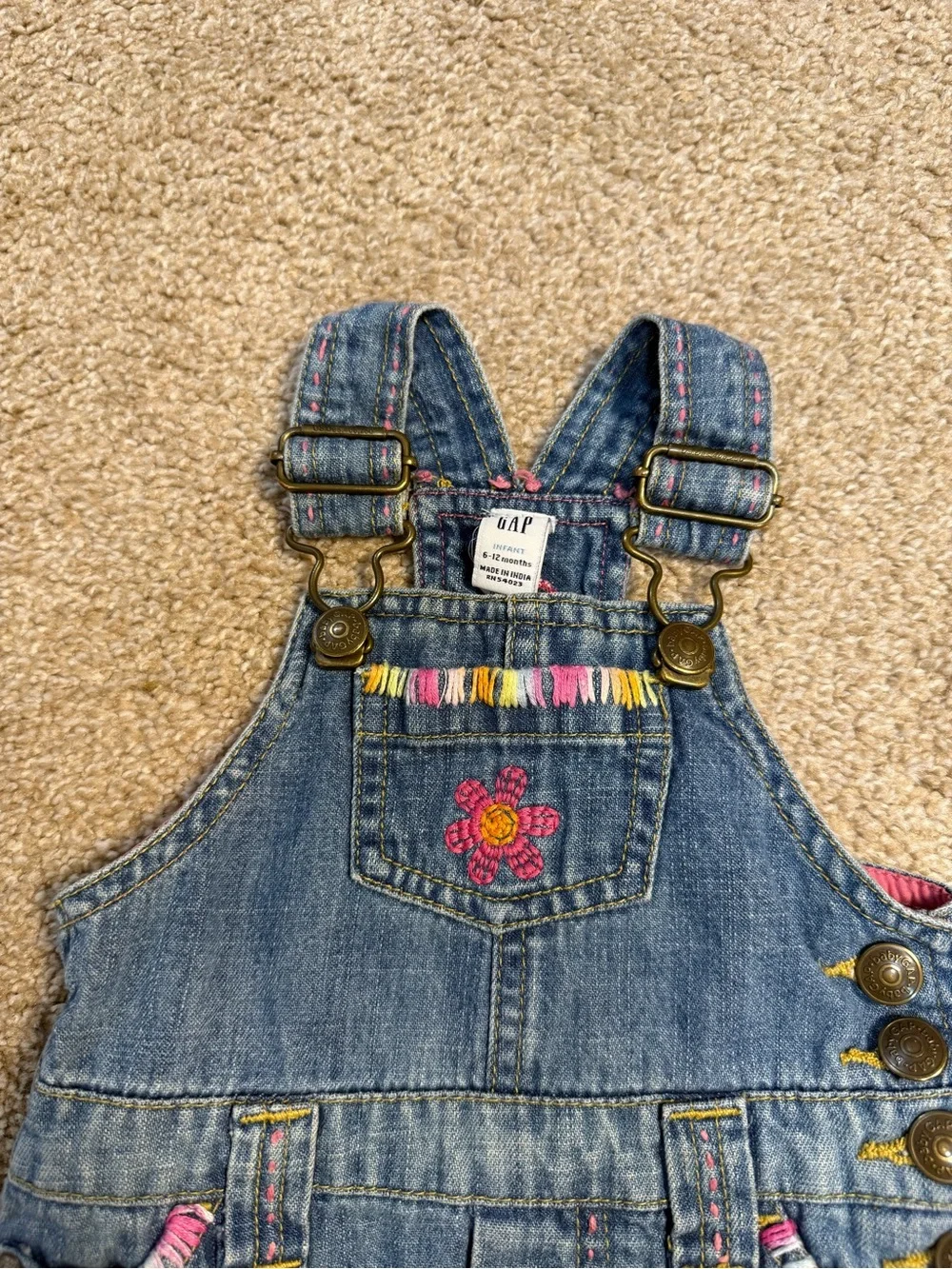 Baby GAP Embroidered Jean Denim Overall Dress‎ Butterfly Girly Colorful 6-12m
